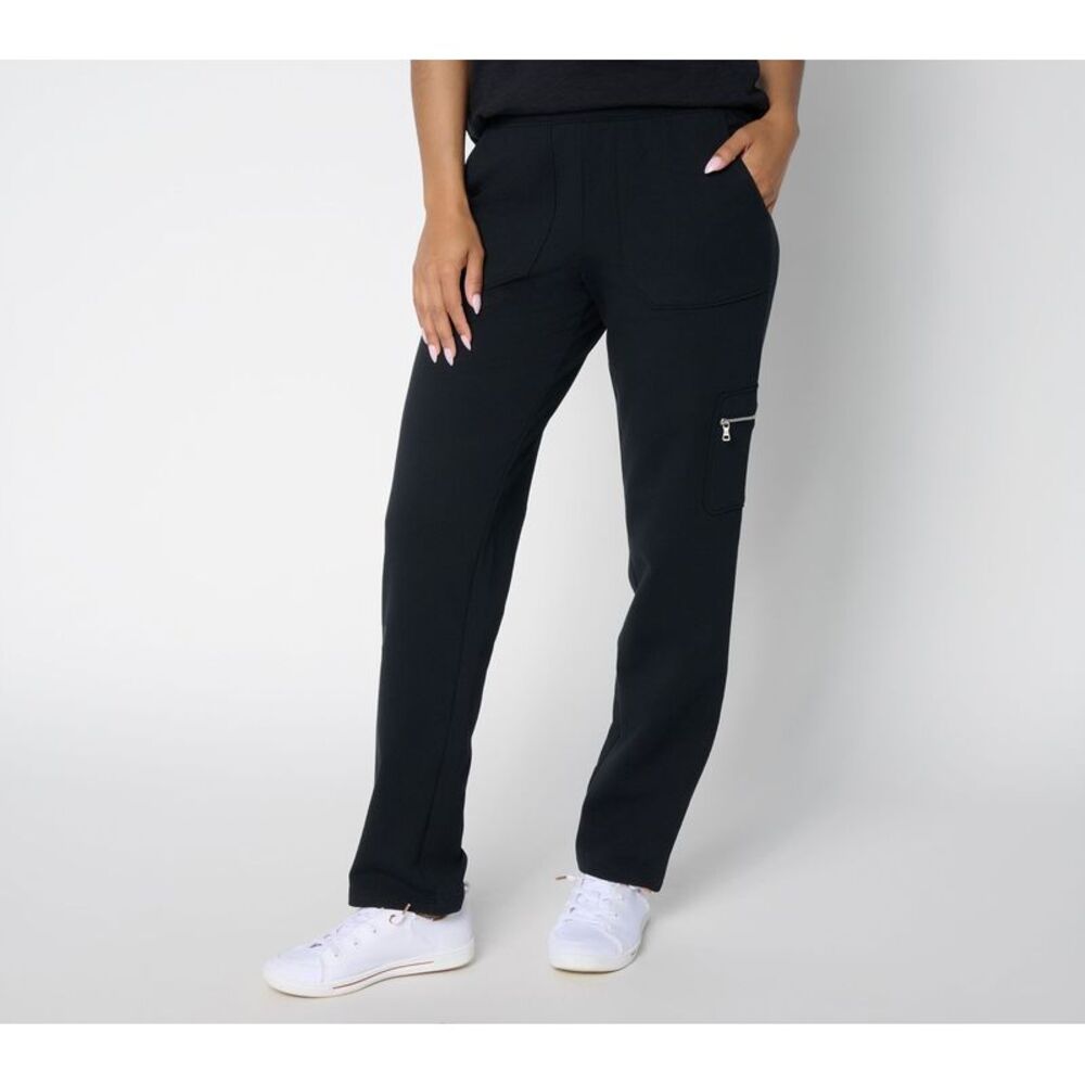 Denim & Co. Women's Pants Sz XL Active French Terry Straight Leg Black